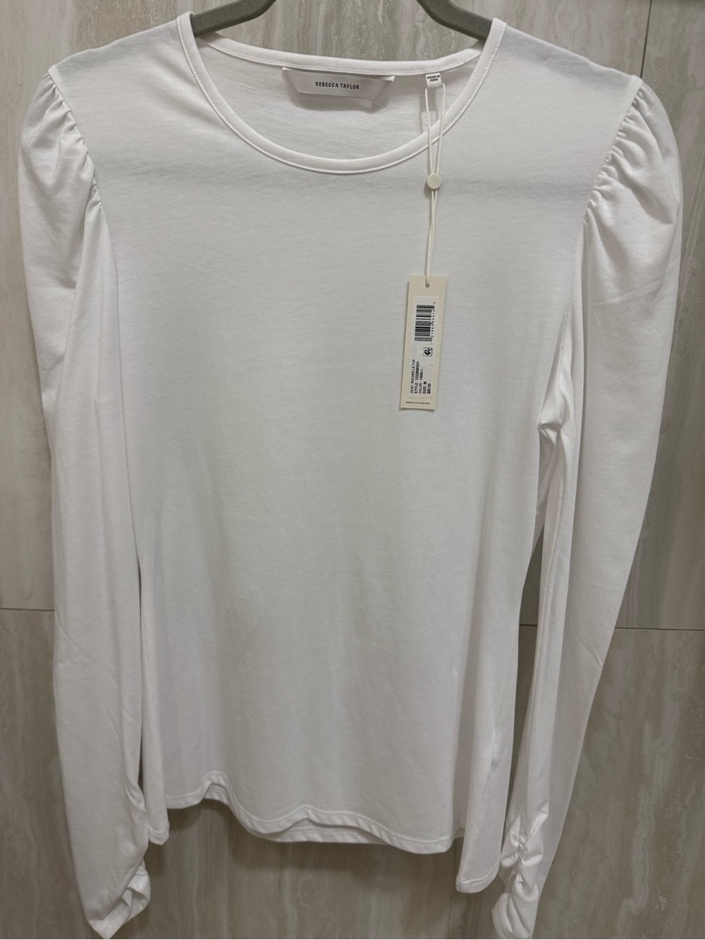 Rebecca Taylor White Long-Sleeve Puff Shoulder Tee